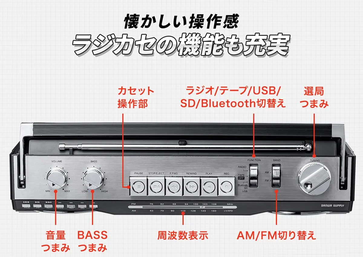 Bluetooth搭載 多機能ラジカセ ＆ カセット変換 デジタル保存